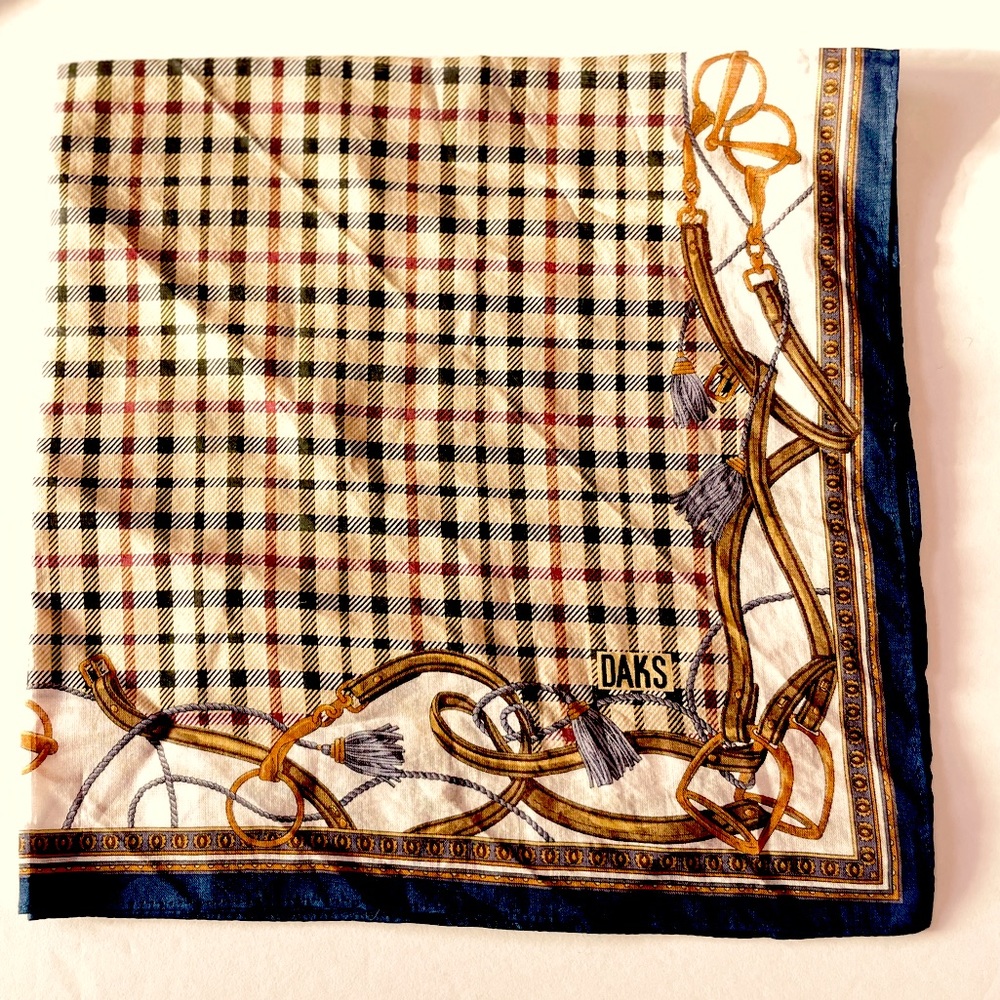 Daks London Vintage Horsebit Geo-Check Plaid Lightweight Scarf